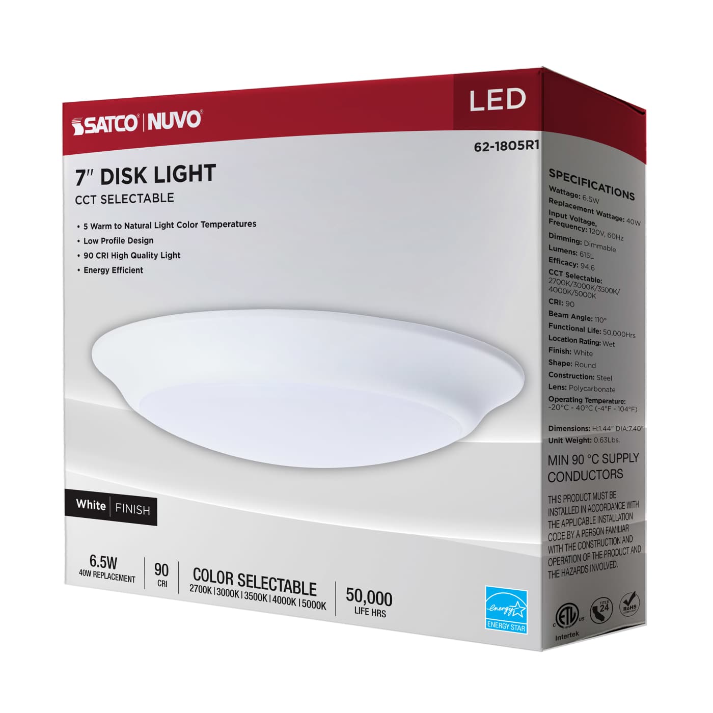 7" LED 6.5W DISK LIGHT WHITE - 62-1805R1