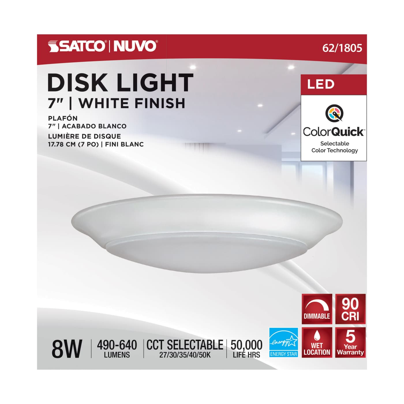 7" LED 8W DISK LIGHT WHITE - 62-1805