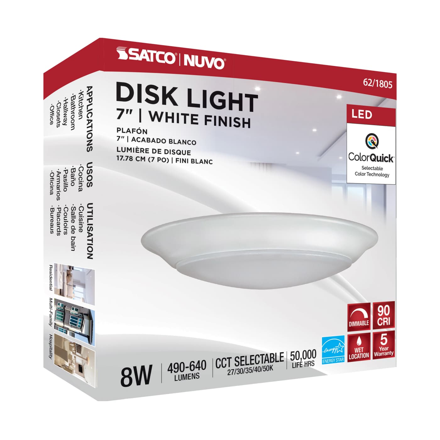 7" LED 8W DISK LIGHT WHITE - 62-1805