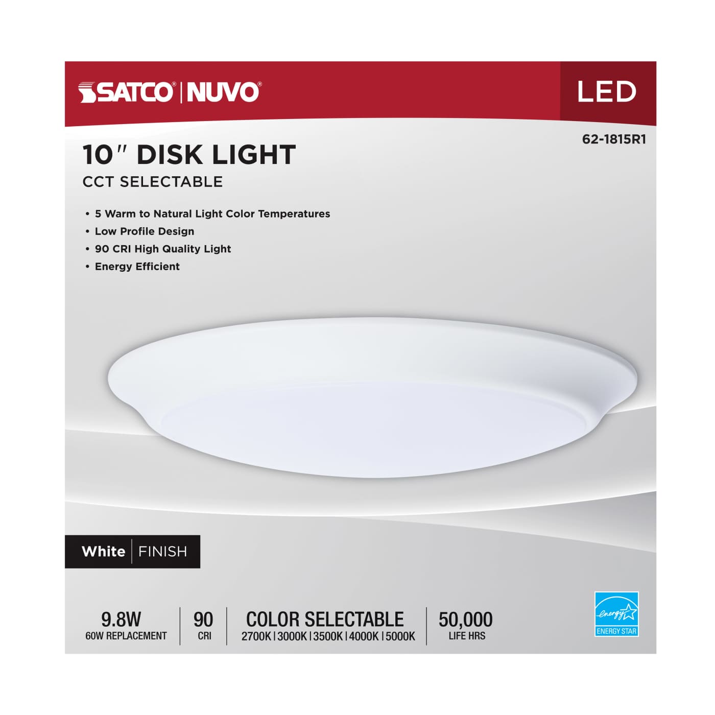 10" LED 9.8W DISK LIGHT WHITE - 62-1815R1