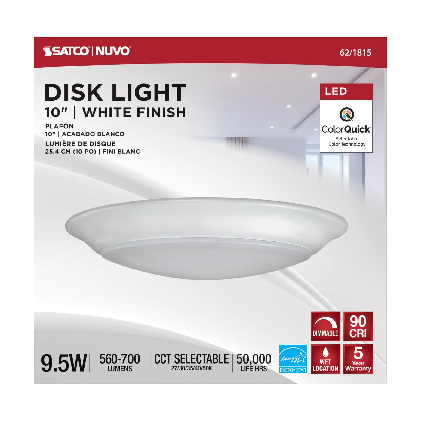 10" LED 9.5W DISK LIGHT WHITE - 62-1815