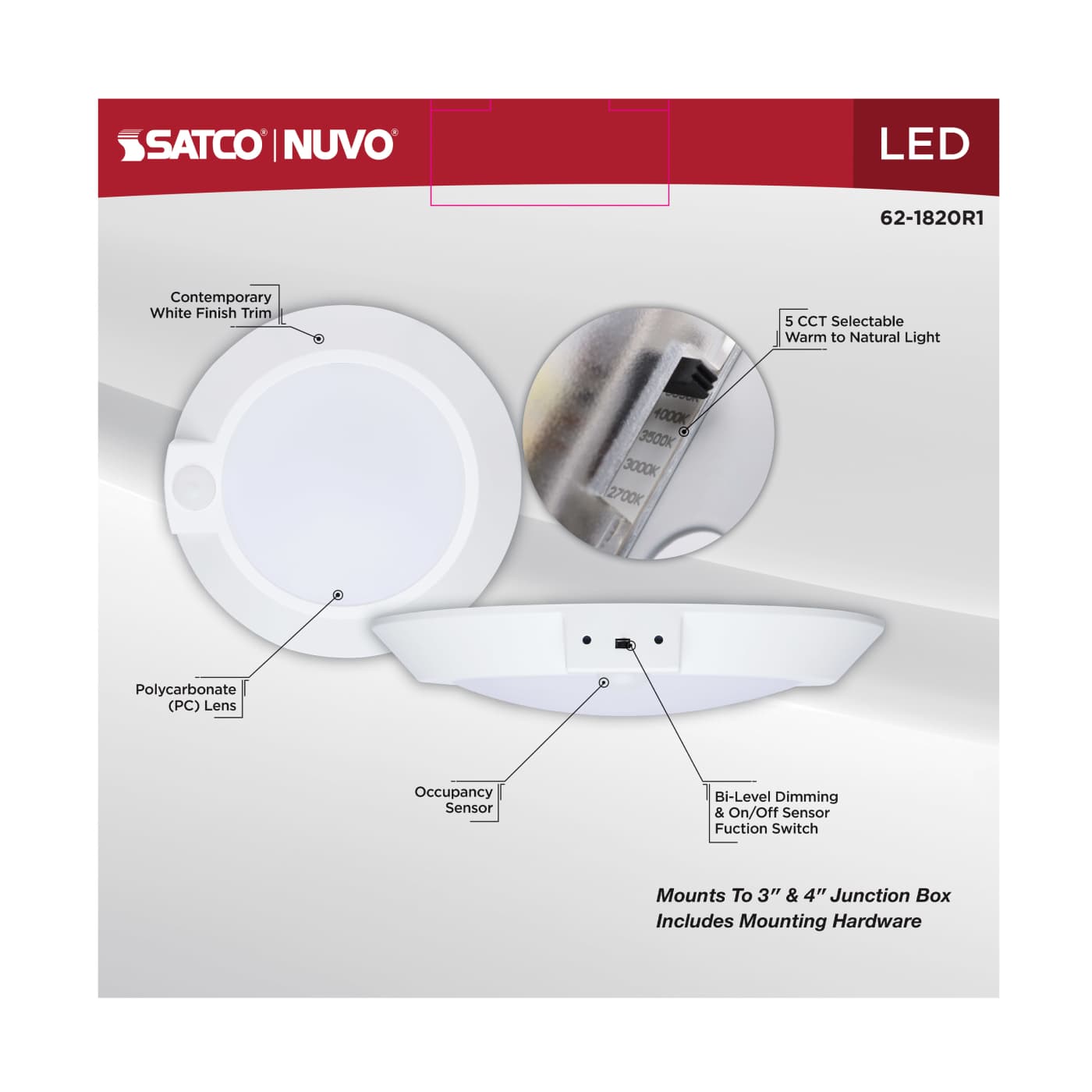 7" LED DISK LIGHT W/ OCC WHITE - 62-1820R1