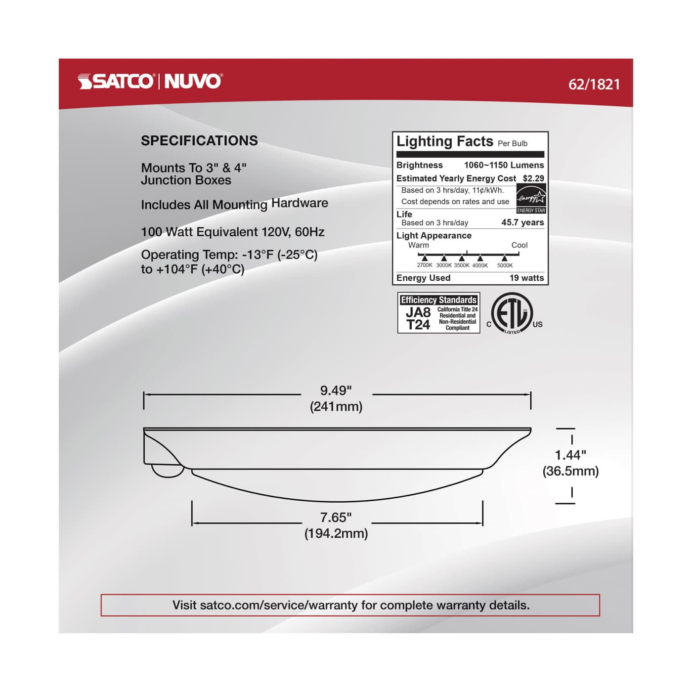 10" LED DISK LIGHT W/ OCC WHIT - 62-1821