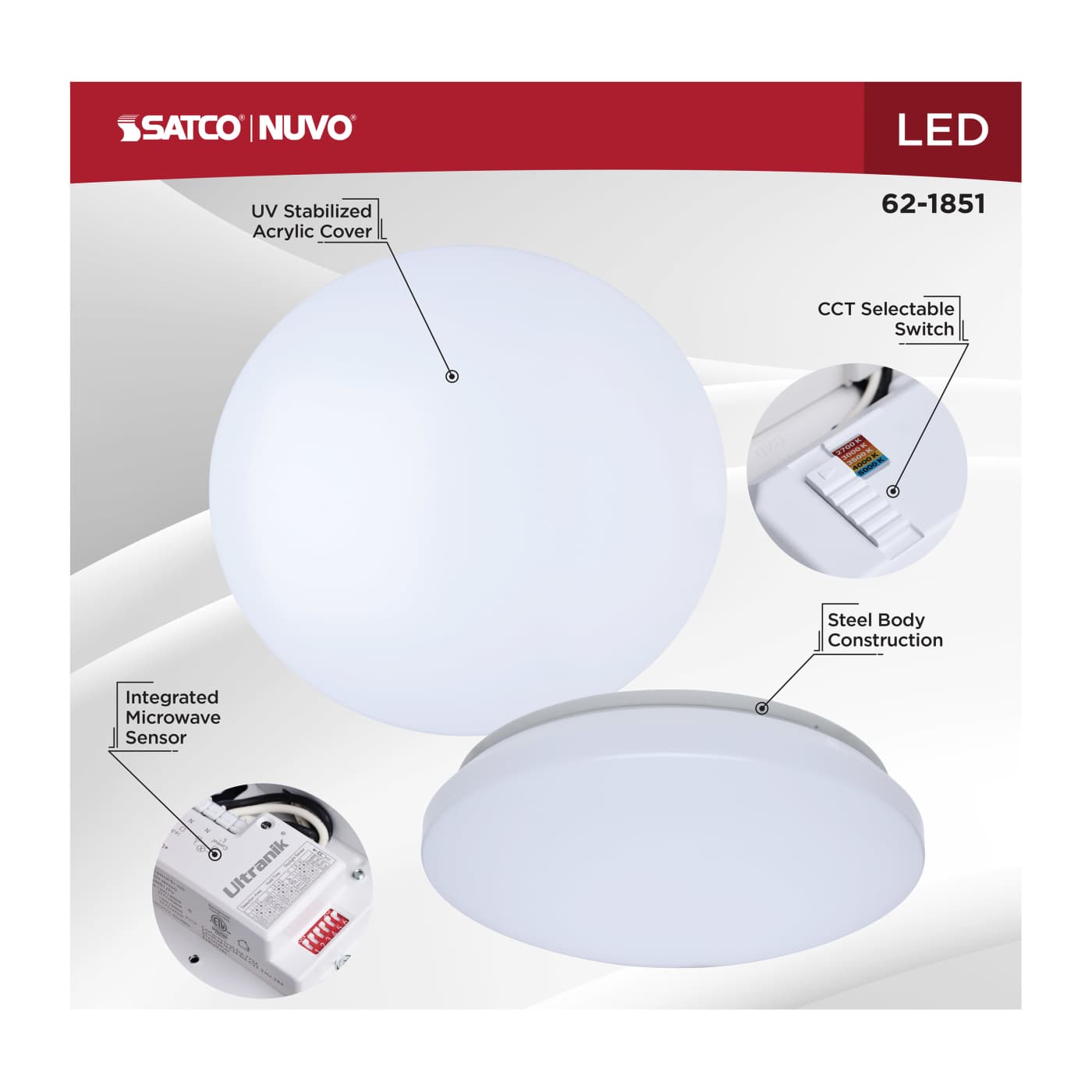 11" LED CLOUD FIXTURE W/SENSOR - 62-1851