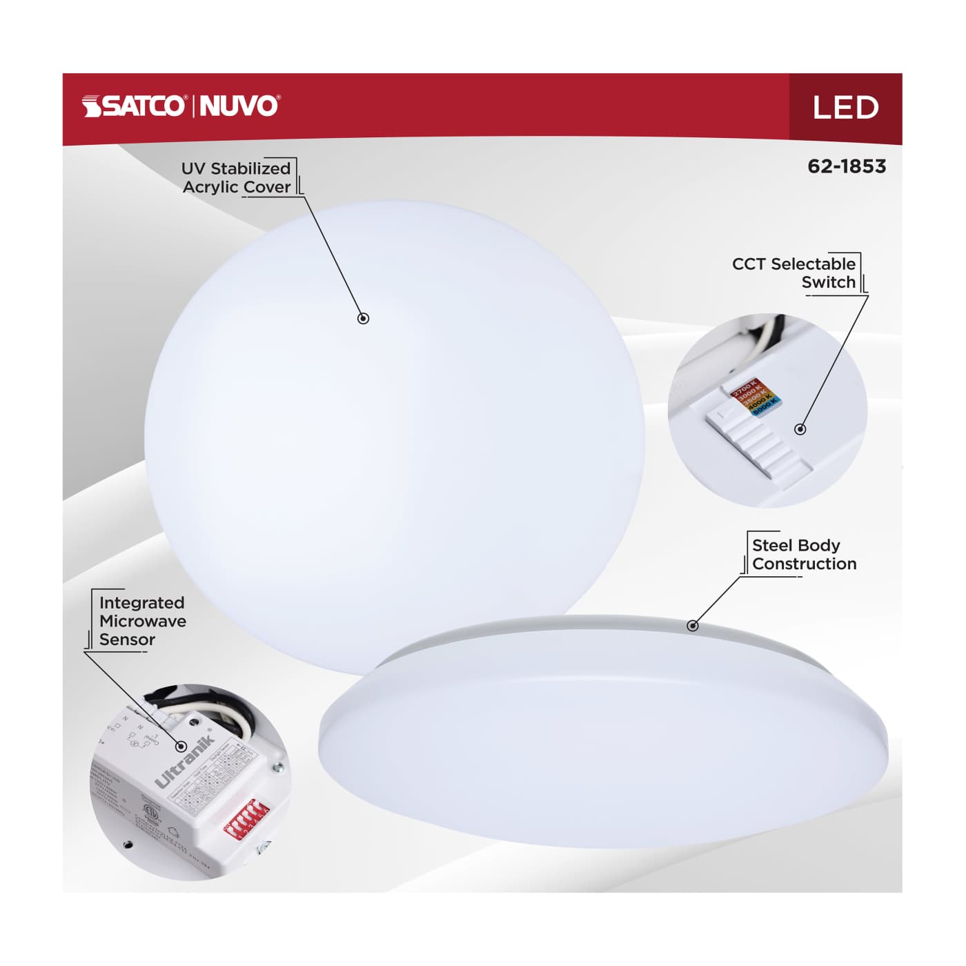 14" LED CLOUD FIXTURE W/SENSOR - 62-1853