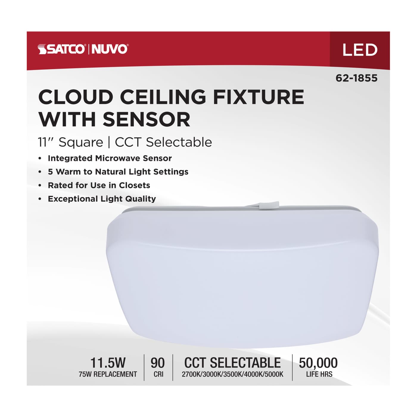11" SQUARE LED CLOUD W/SENSOR - 62-1855