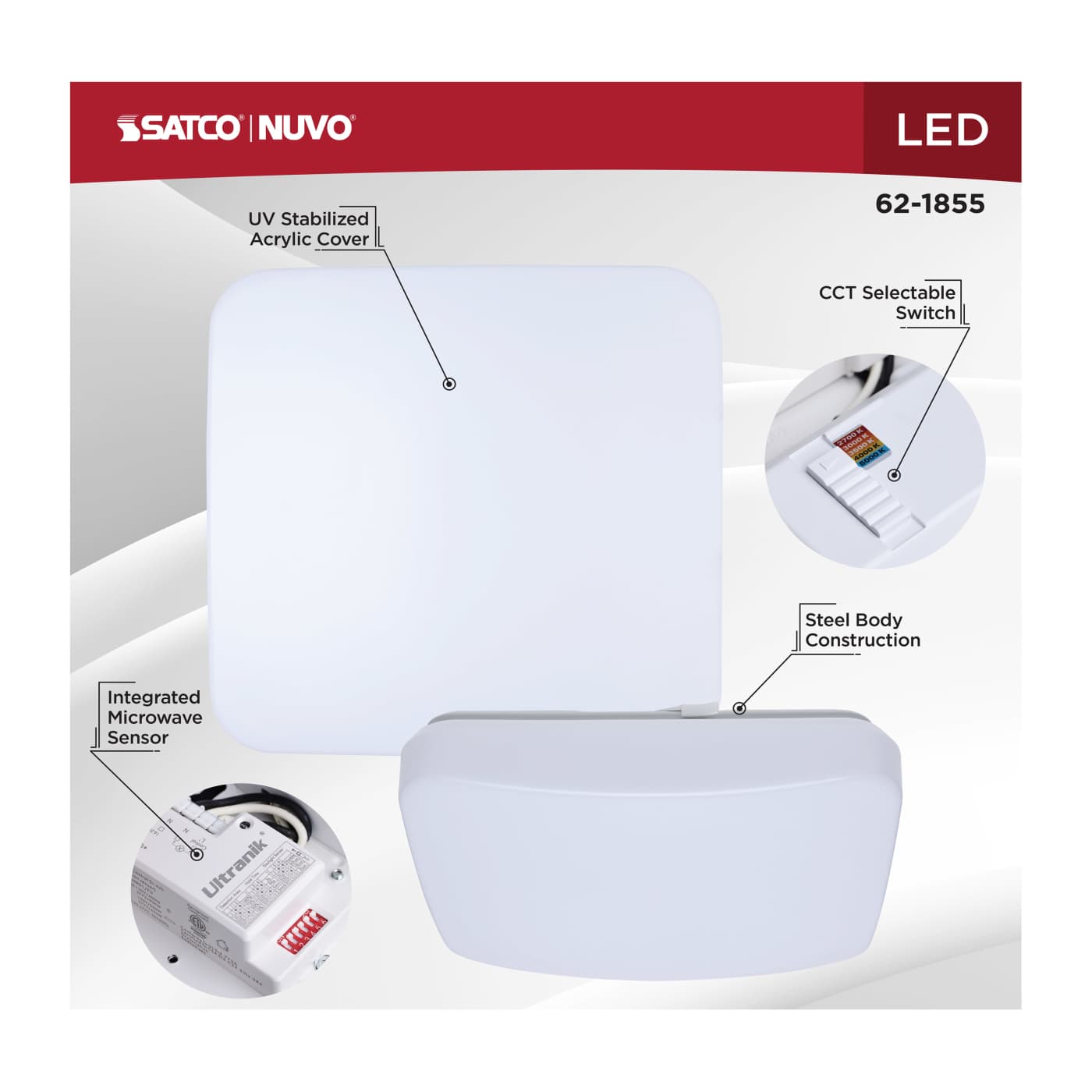 11" SQUARE LED CLOUD W/SENSOR - 62-1855