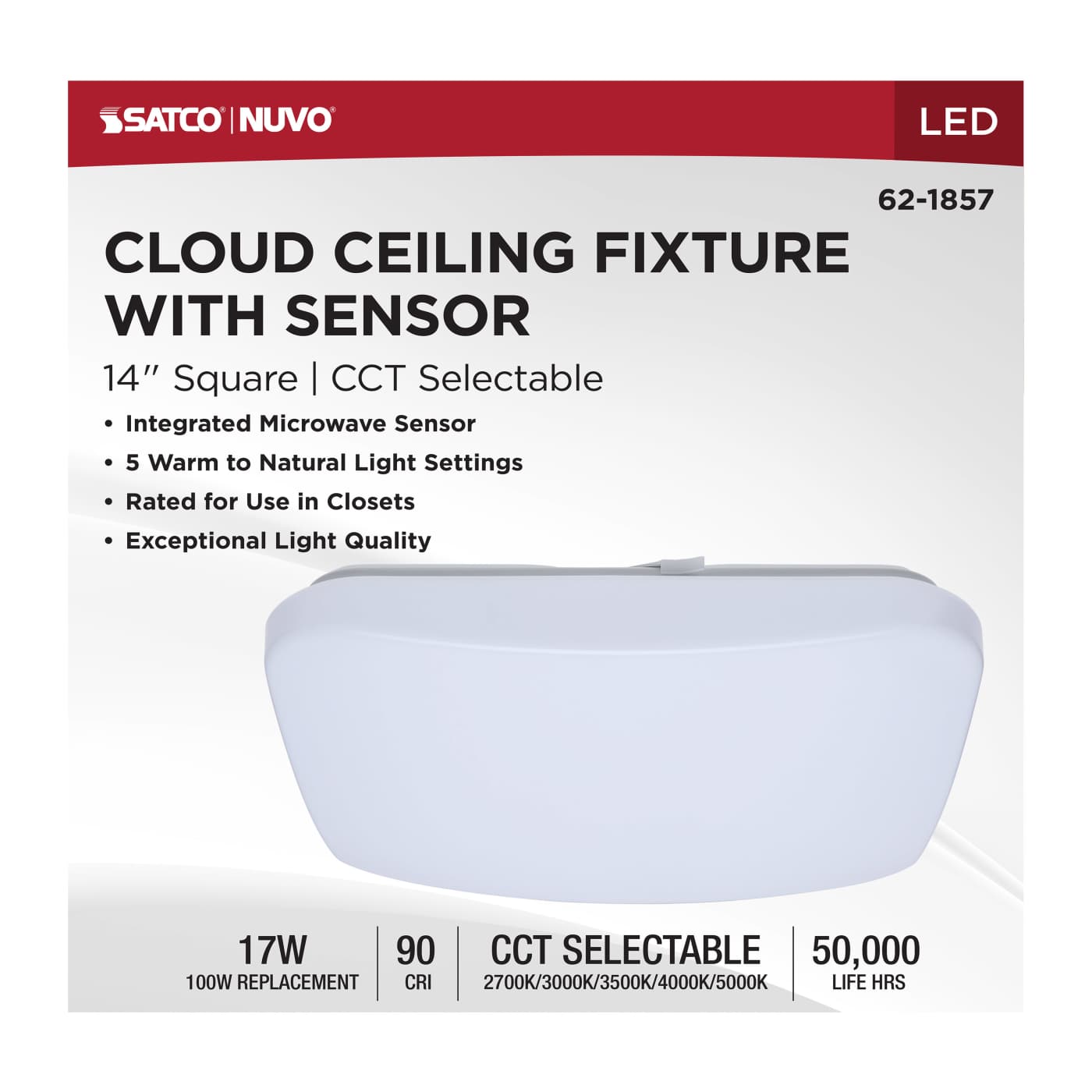 14" SQUARE LED CLOUD W/SENSOR - 62-1857