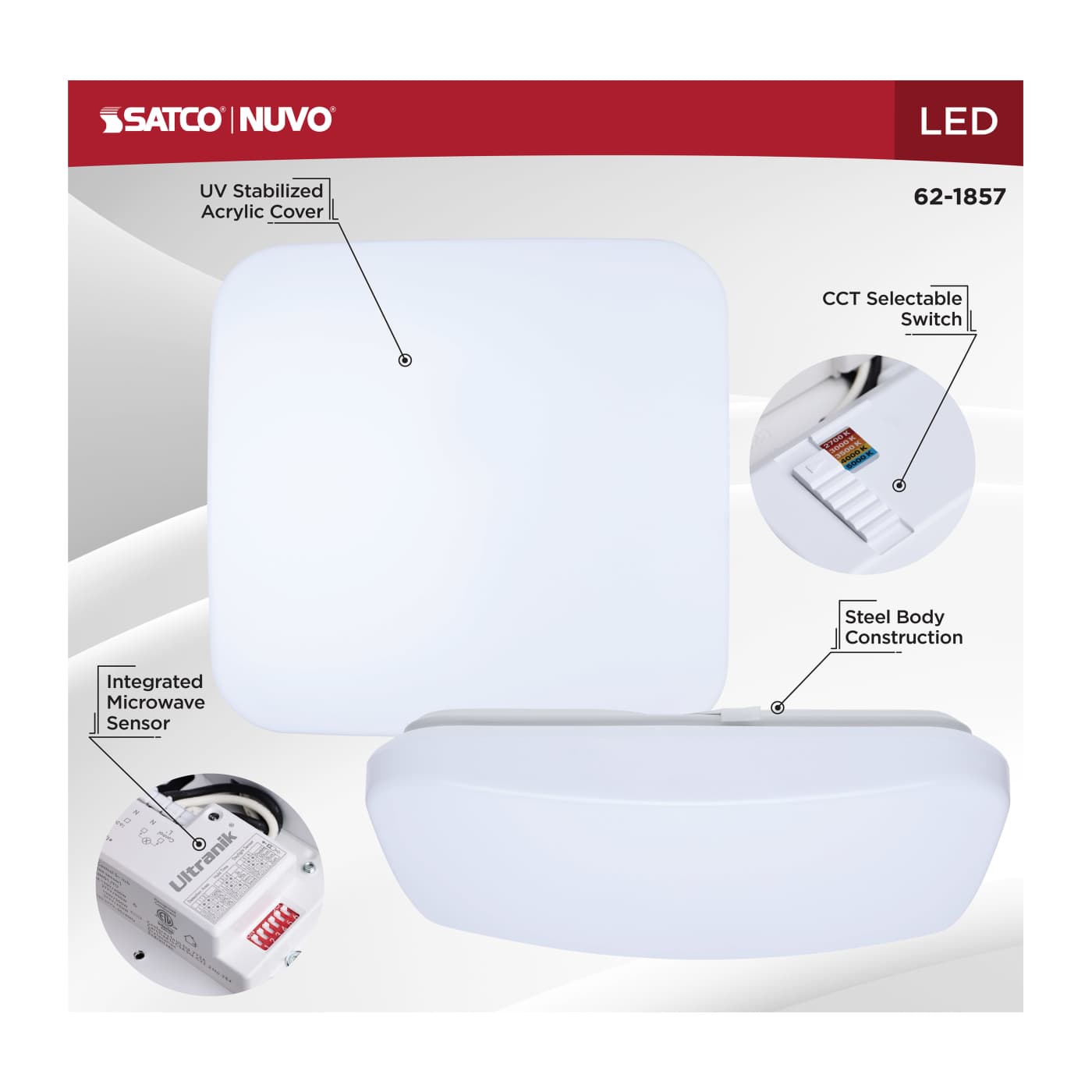 14" SQUARE LED CLOUD W/SENSOR - 62-1857
