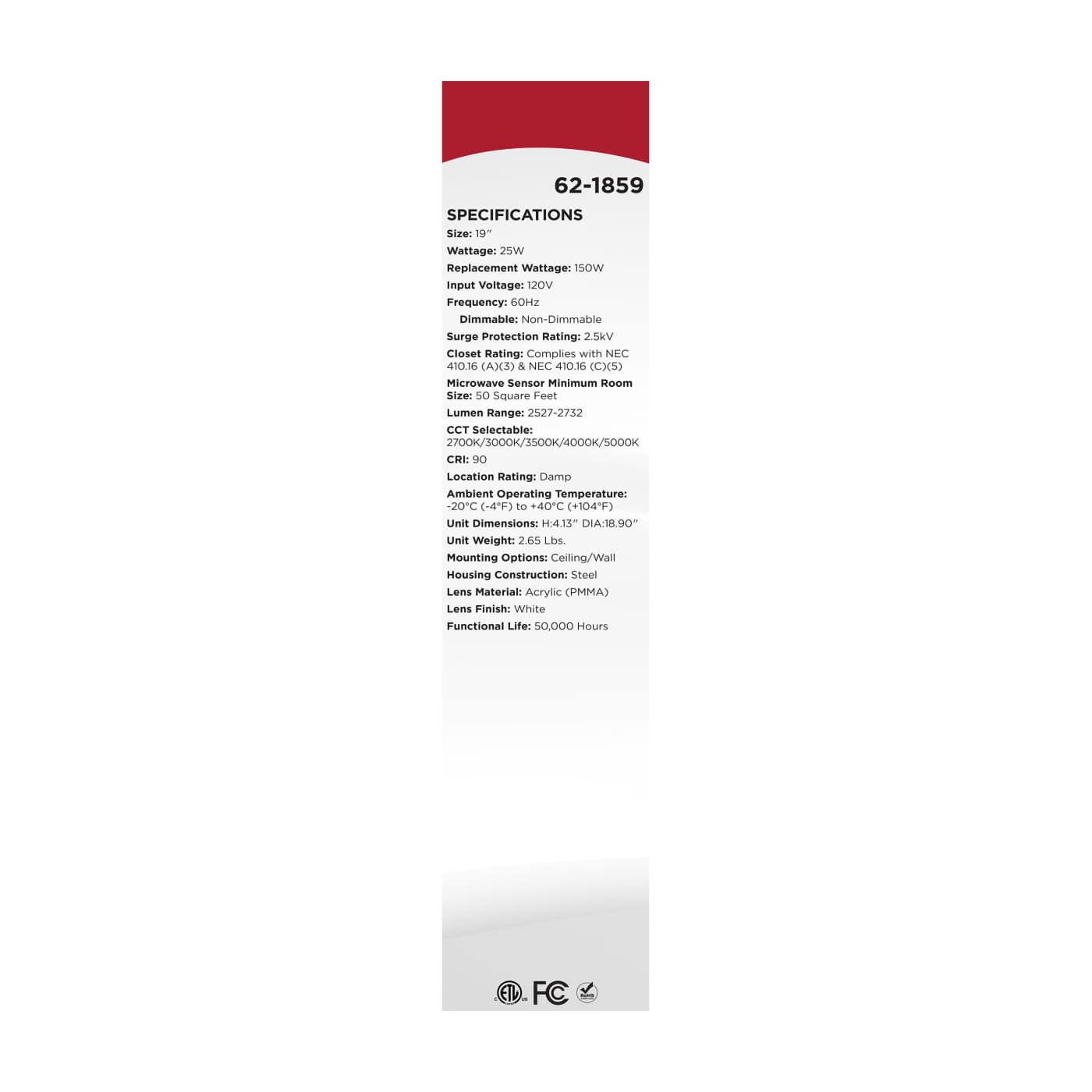 19" LED CLOUD FIXTURE W/SENSOR - 62-1859