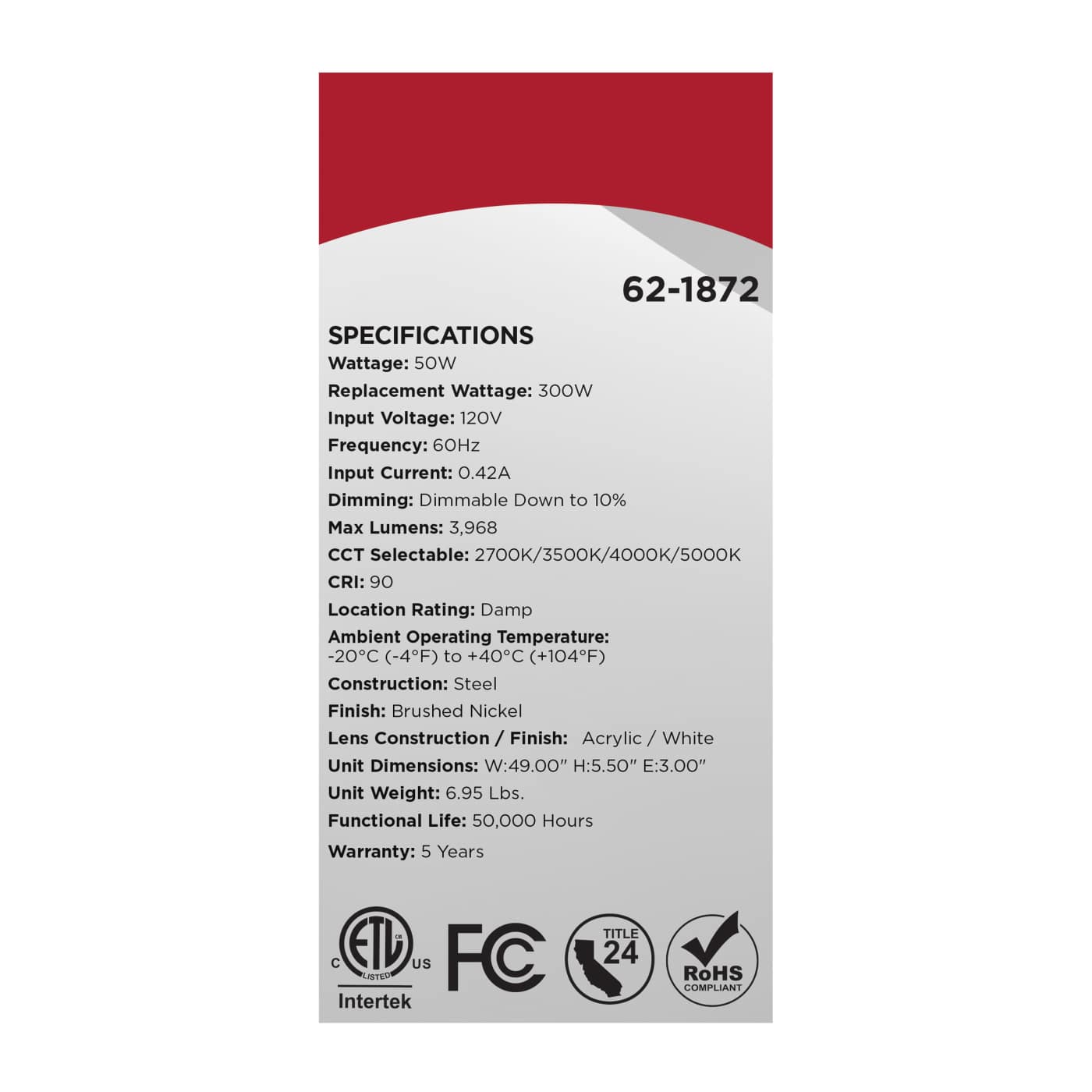 LED GLAMOUR 49" BN VANITY - 62-1872