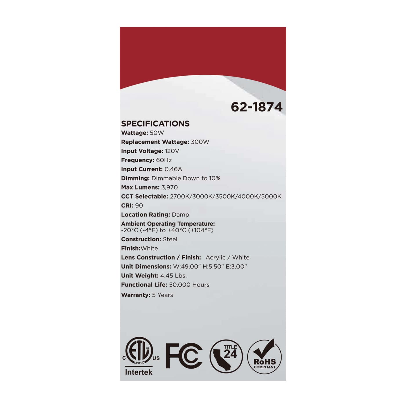 LED CRISPO 49" WHITE VANITY - 62-1874