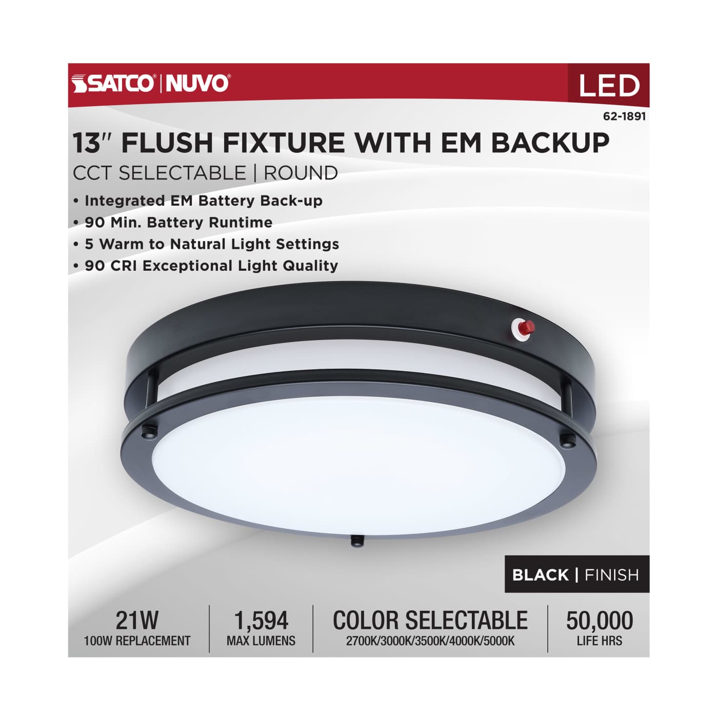 LED EM 13" GLAMOUR FLUSH - 62-1891