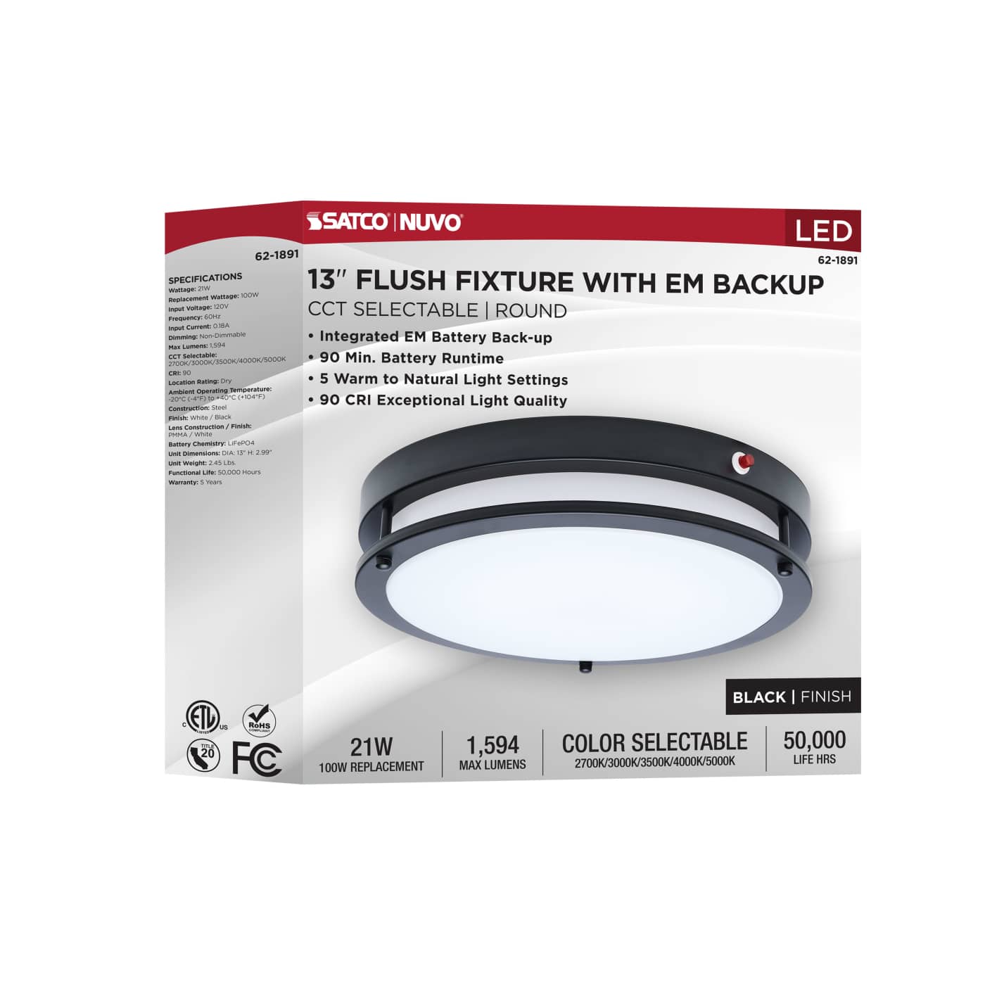 LED EM 13" GLAMOUR FLUSH - 62-1891