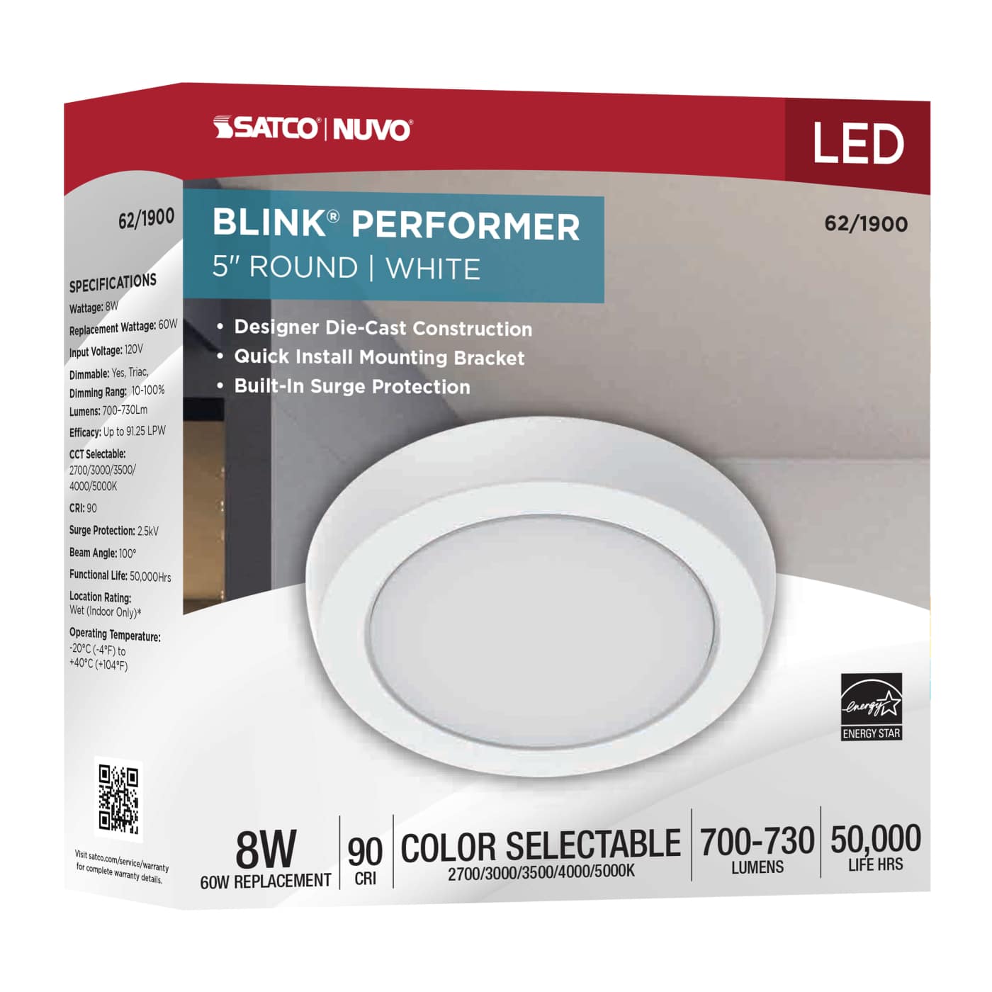 BLINK 8W LED 5" ROUND WHITE - 62-1900