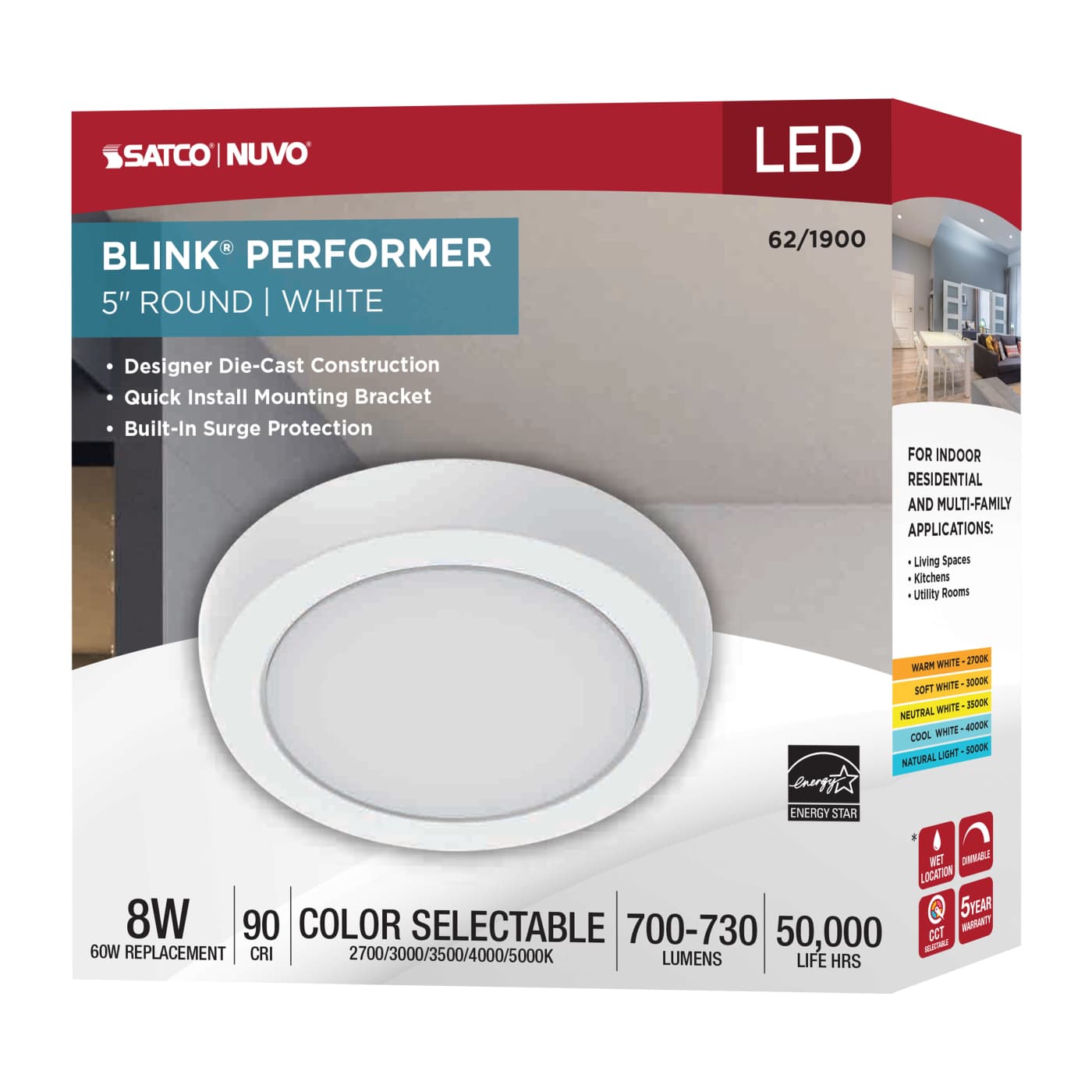 BLINK 8W LED 5" ROUND WHITE - 62-1900
