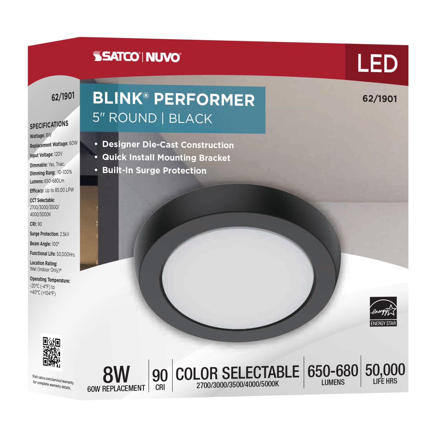 BLINK 8W LED 5" ROUND BLACK - 62-1901