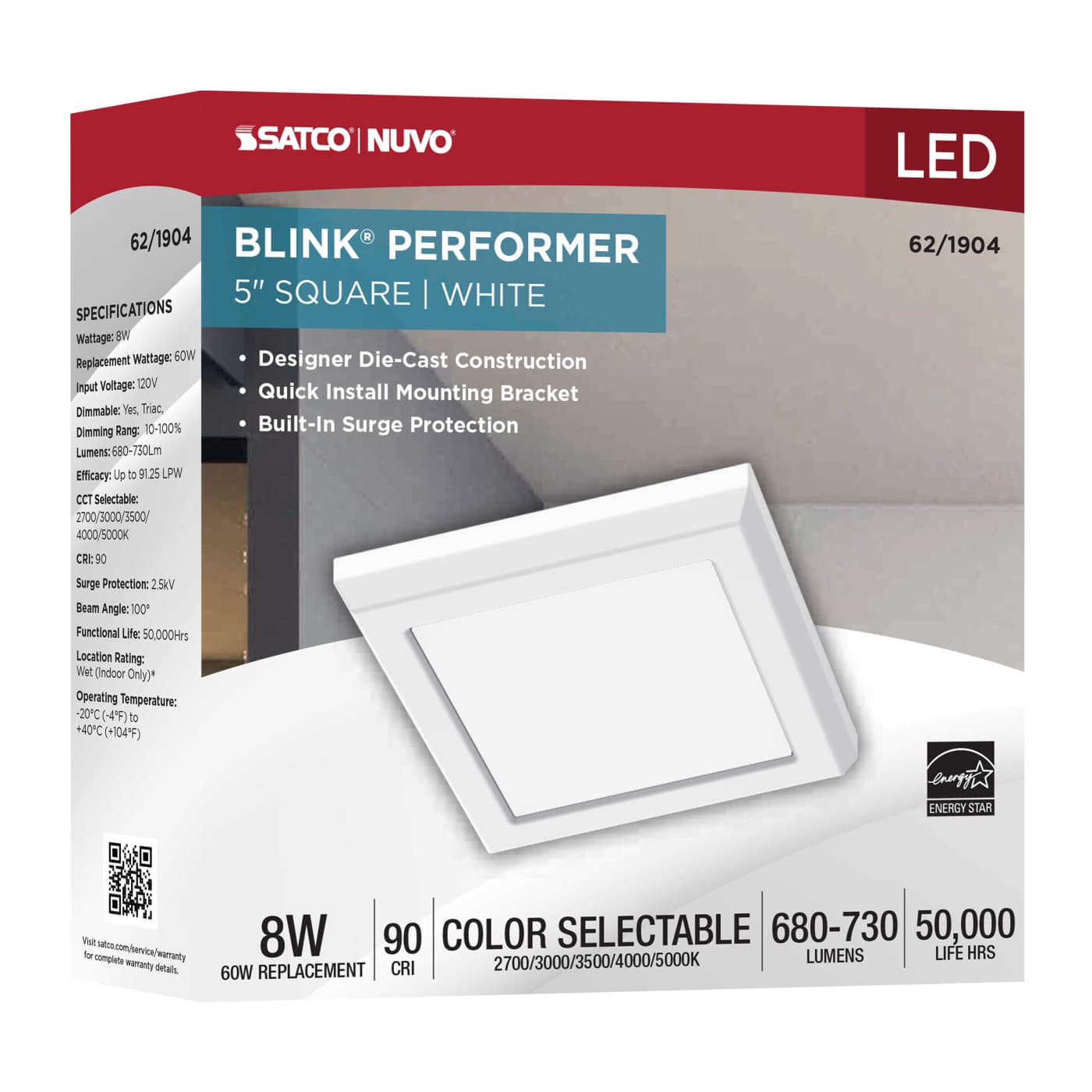 BLINK 8W LED 5" SQUARE WHITE - 62-1904
