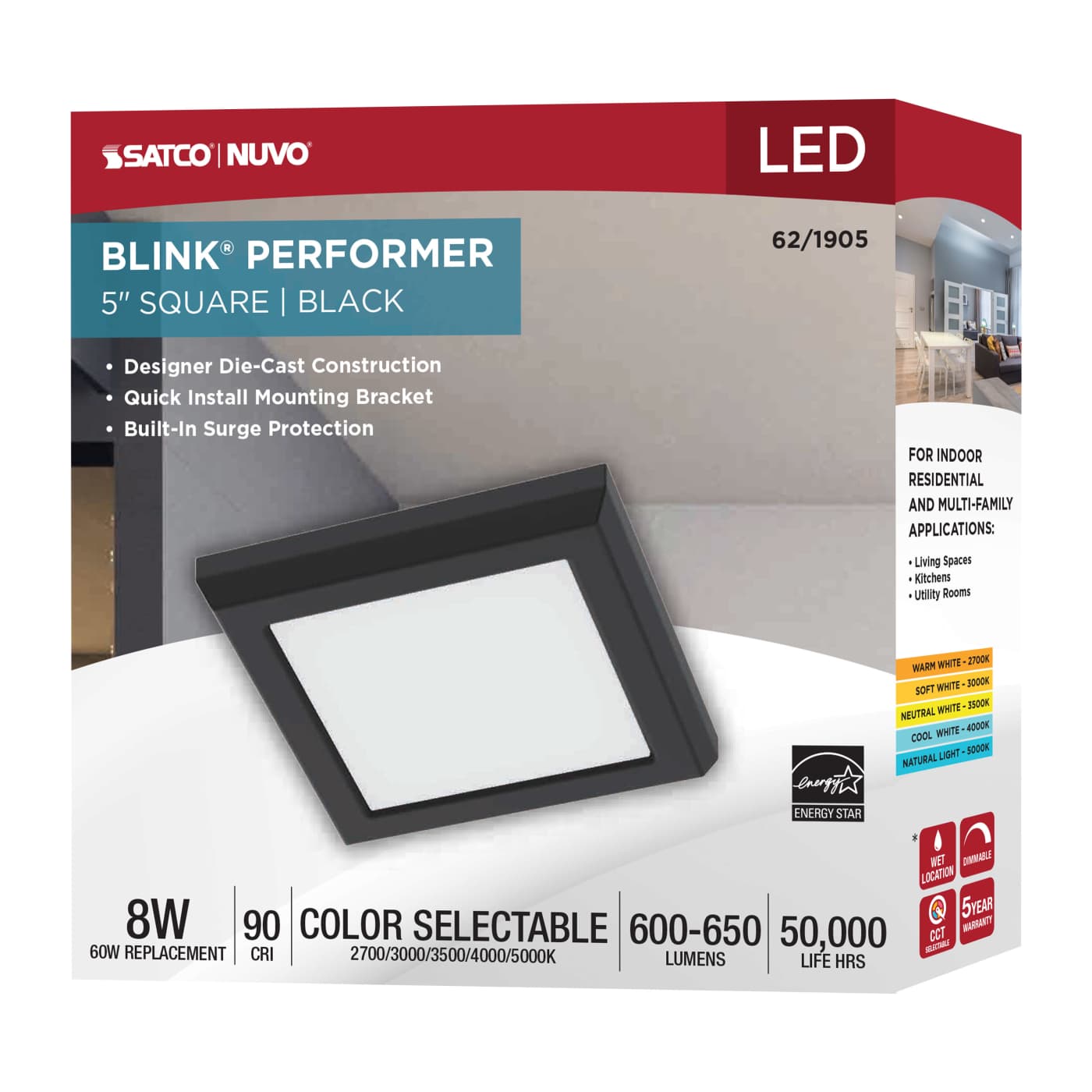 BLINK 8W LED 5" SQUARE BLACK - 62-1905