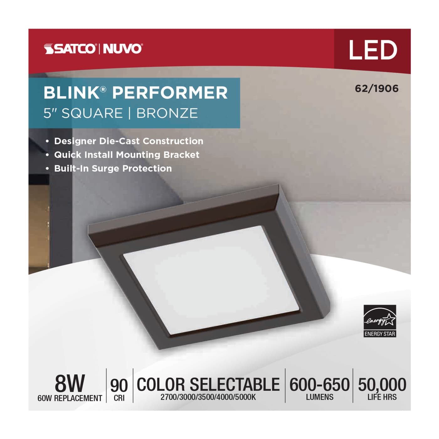 BLINK 8W LED 5" SQUARE BRONZE - 62-1906