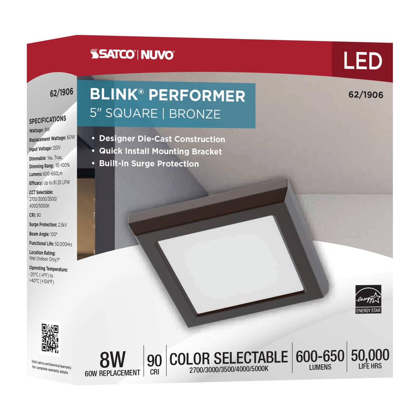 BLINK 8W LED 5" SQUARE BRONZE - 62-1906