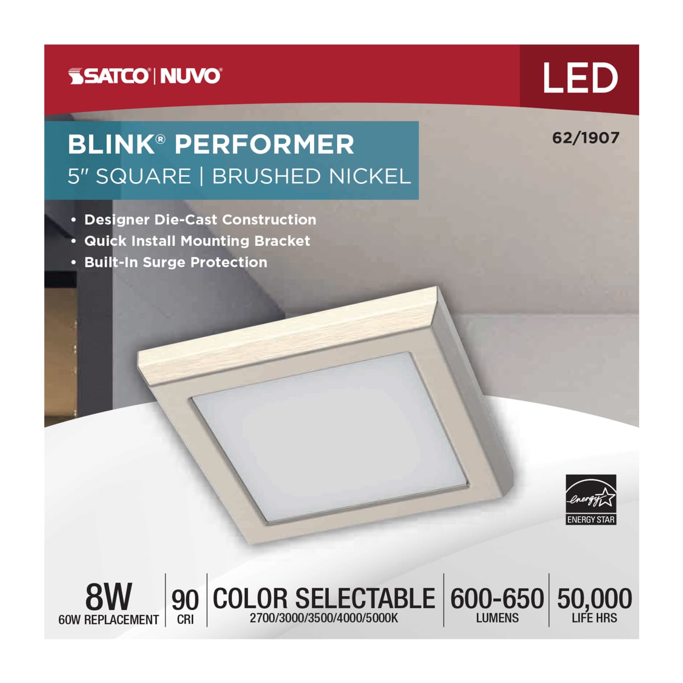BLINK 8W LED 5" SQ BR. NICKEL - 62-1907