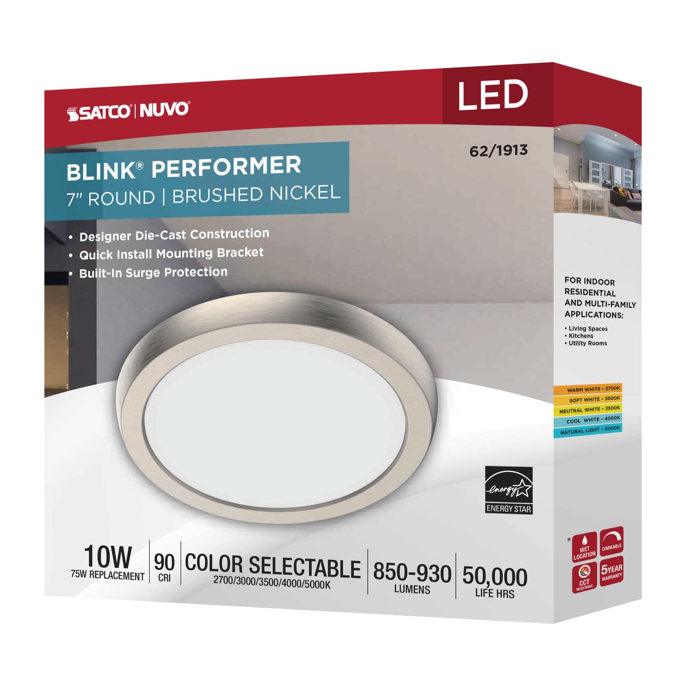 BLINK 10W LED 7" RND BR. NICK - 62-1913