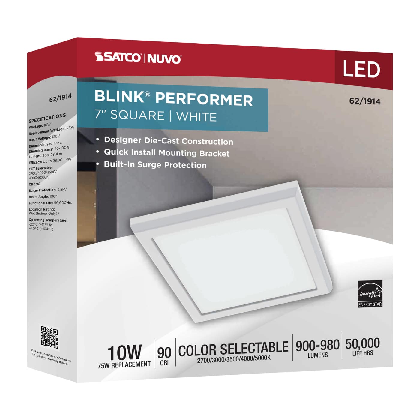 BLINK 10W LED 7" SQUARE WHITE - 62-1914
