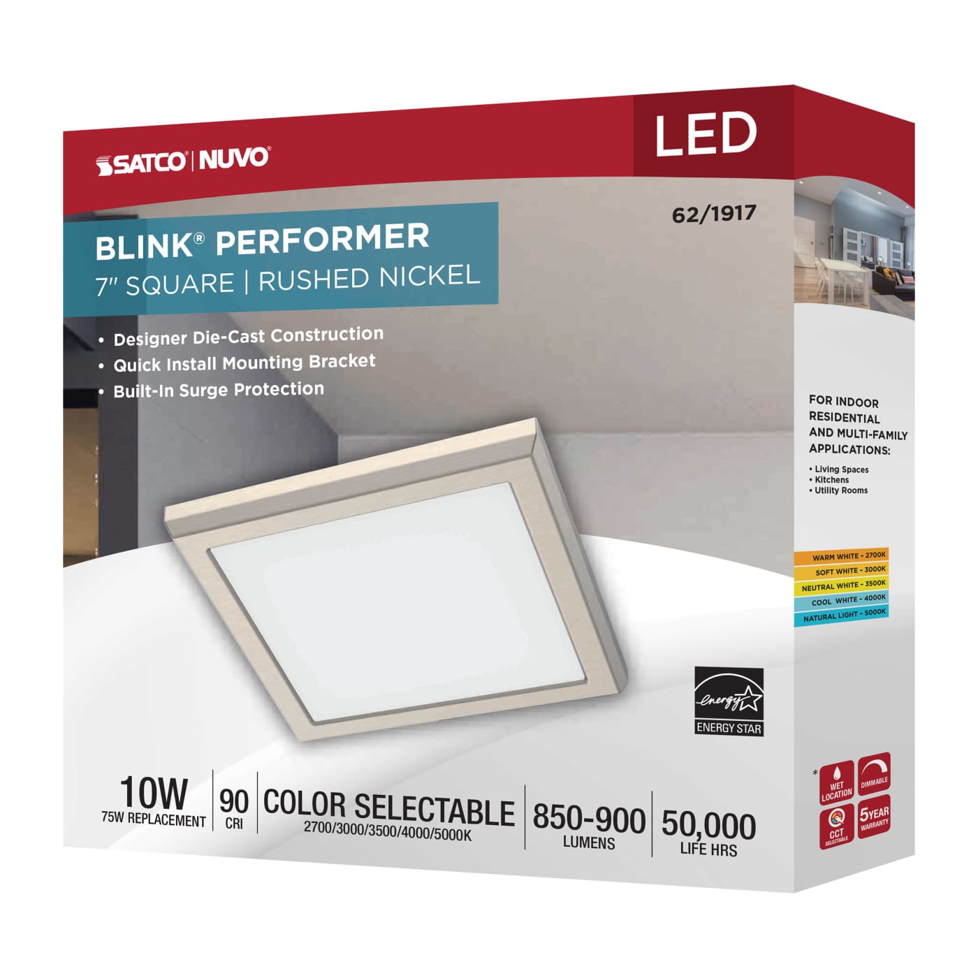 BLINK 10W LED 7" SQ BR. NICKEL - 62-1917