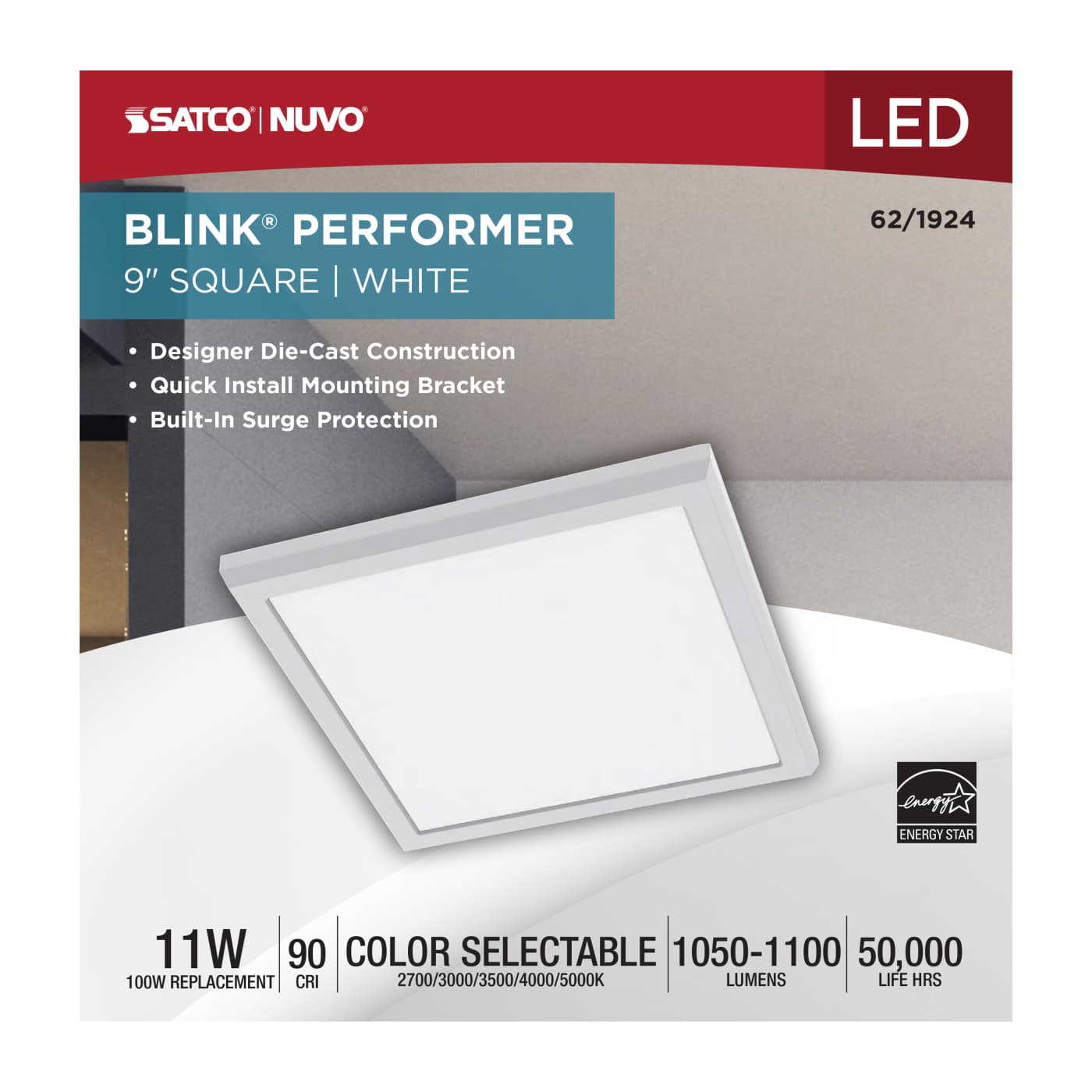 BLINK 11W LED 9" SQUARE WHITE - 62-1924