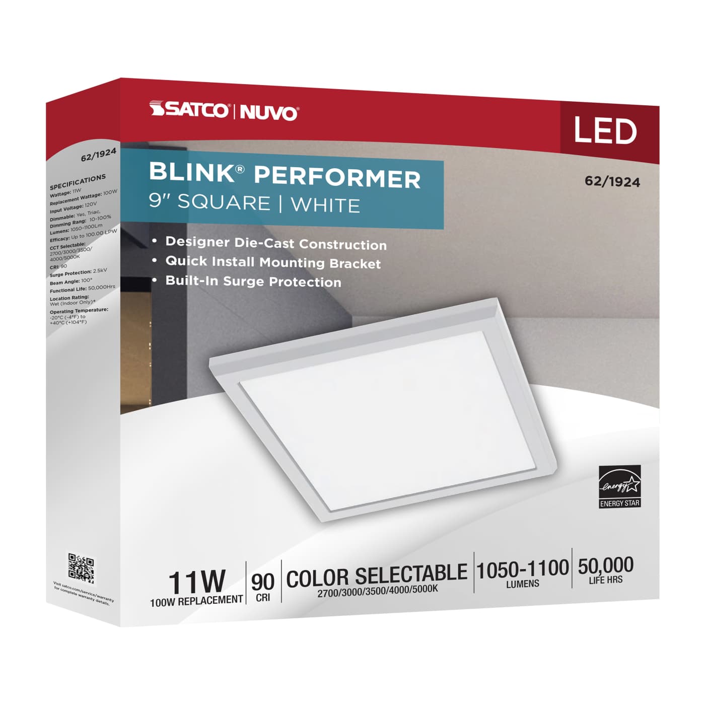 BLINK 11W LED 9" SQUARE WHITE - 62-1924