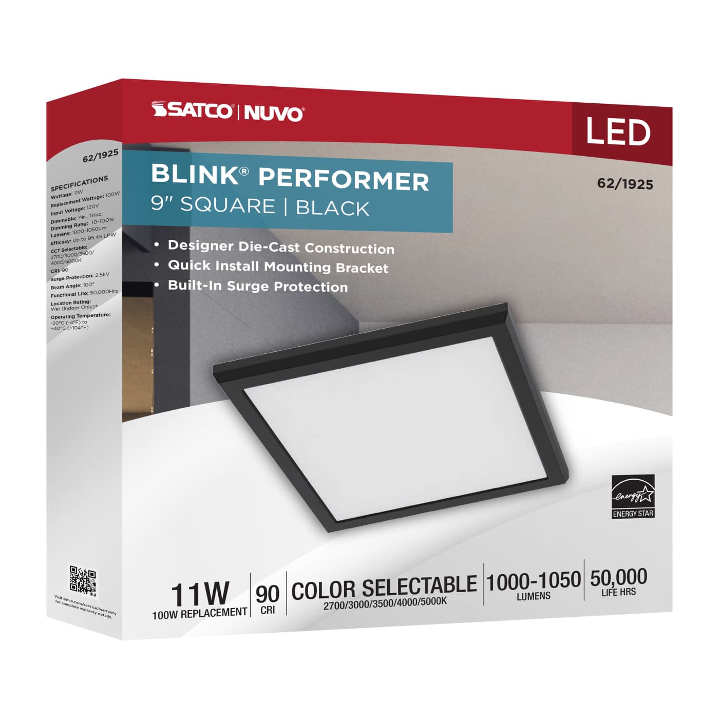 BLINK 11W LED 9" SQUARE BLACK - 62-1925