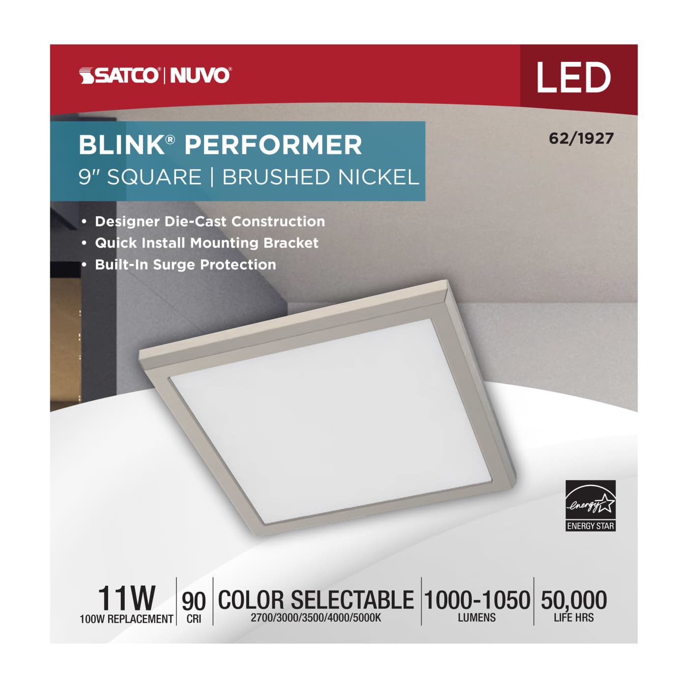 BLINK 11W LED 9" SQ BR. NICKEL - 62-1927