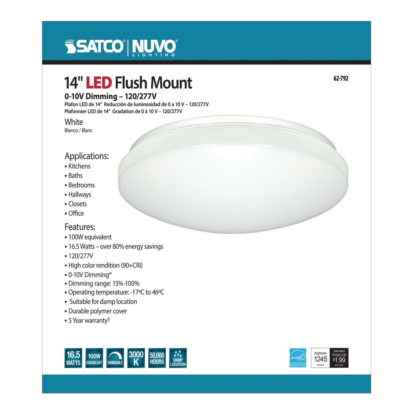 14" WHITE ACRYLIC LED T24 - 62-792