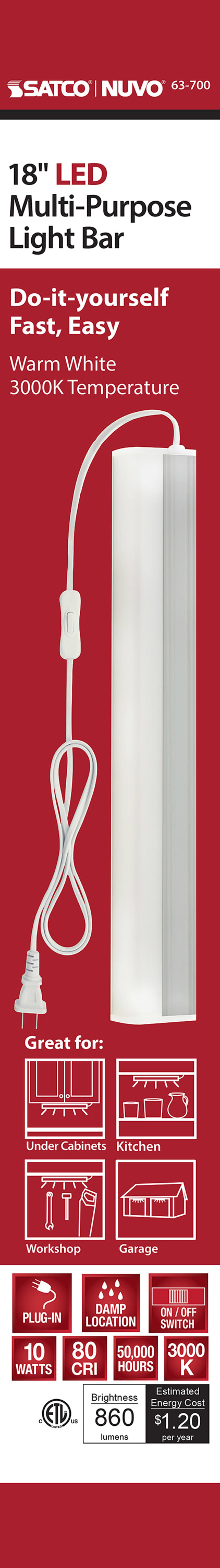 UNDER CAB LIGHT BAR LED 18" - 63-700