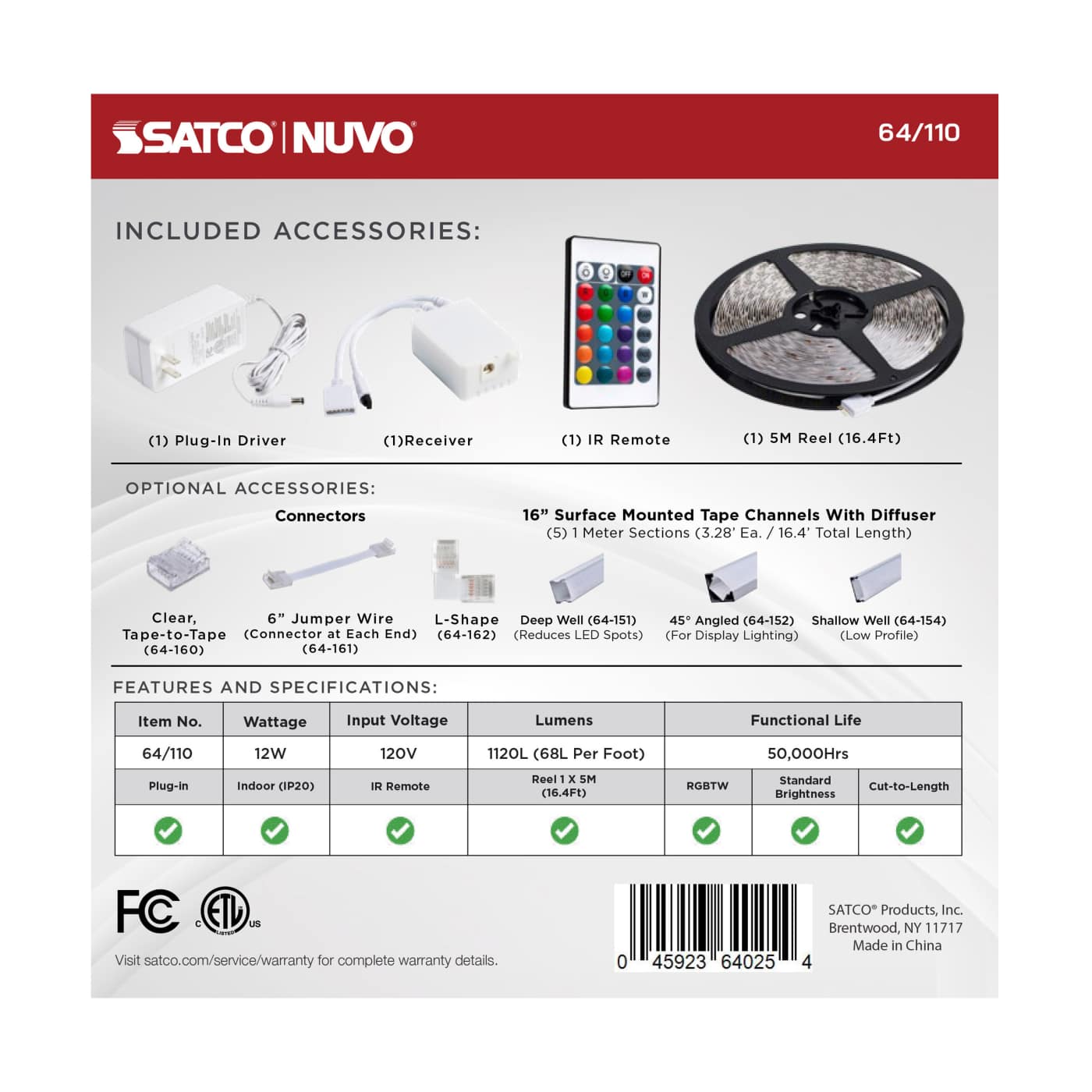 TAPE/RGBTW/IP20/PLUG/16' - 64-110