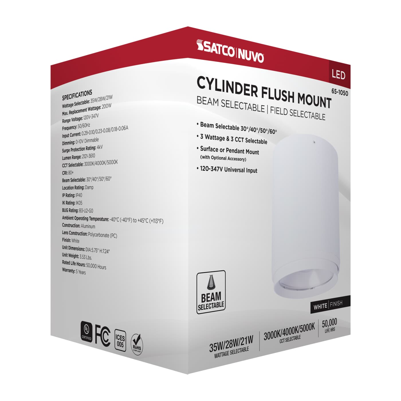 LED CYLINDER FLUSH WHITE - 65-1050