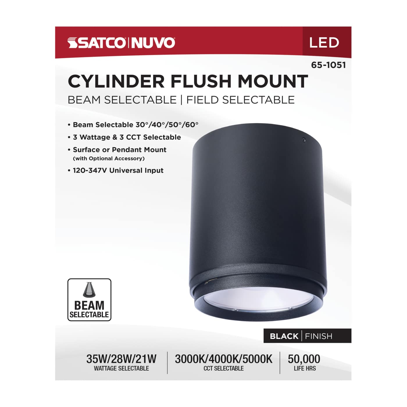 LED CYLINDER FLUSH BLACK - 65-1051