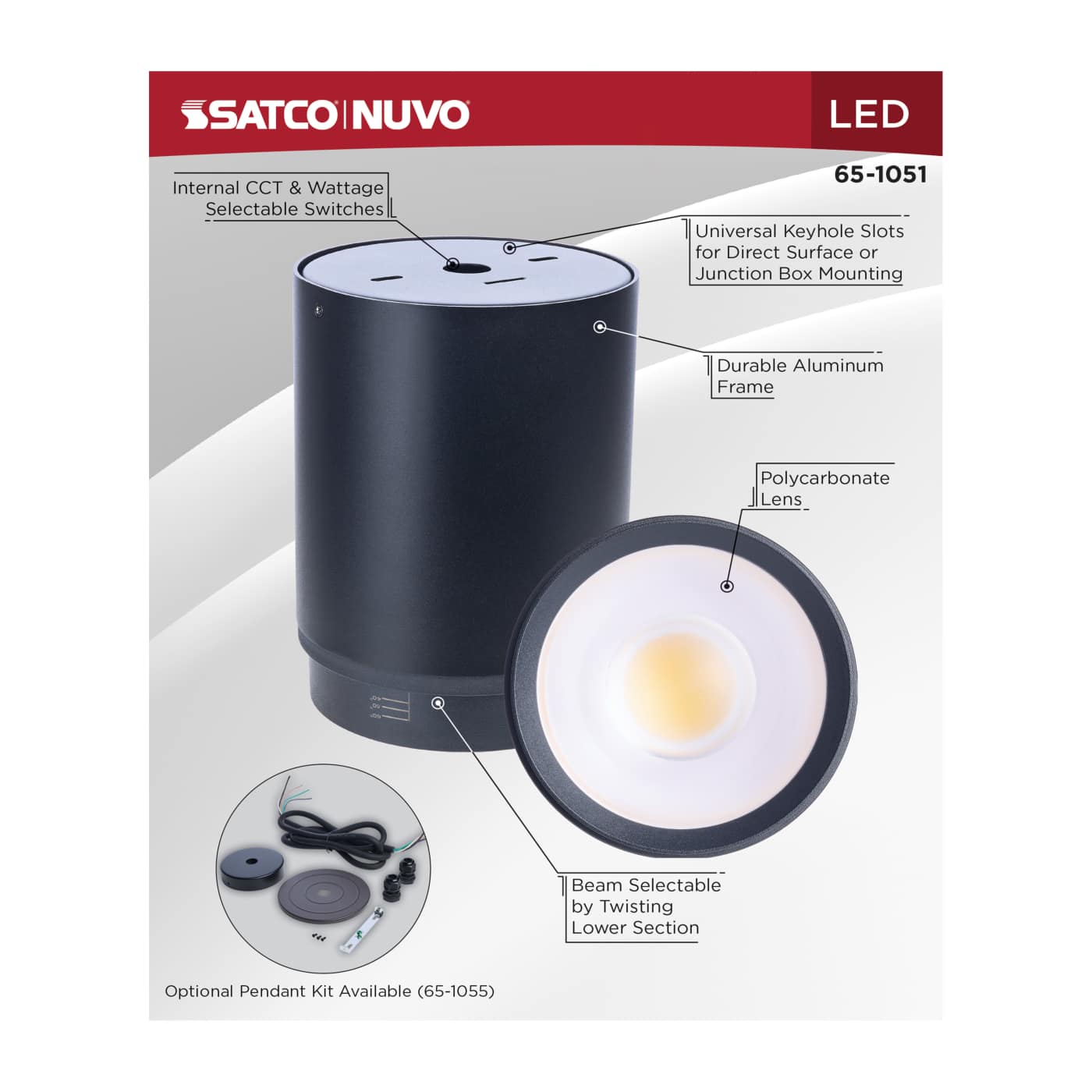 LED CYLINDER FLUSH BLACK - 65-1051