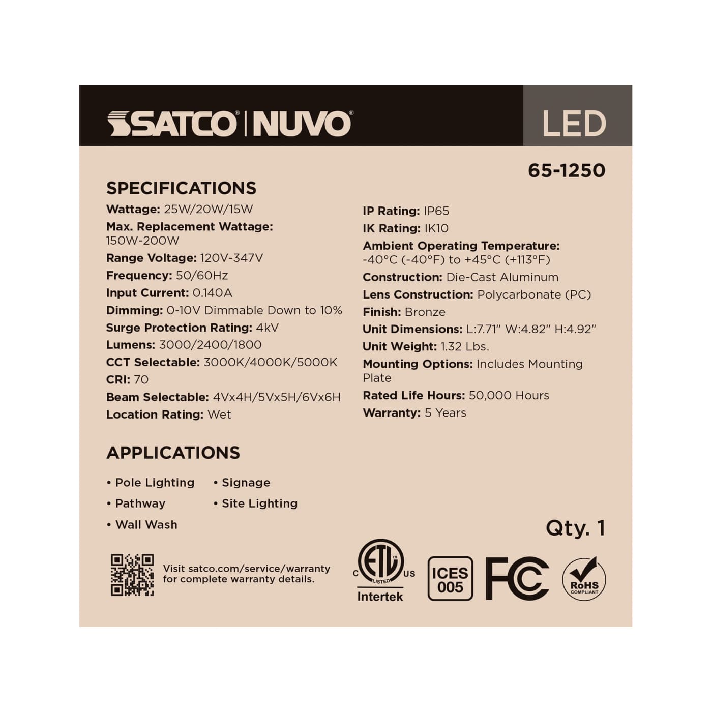 LED FLOOD 25W FIELD SEL BRONZE - 65-1250