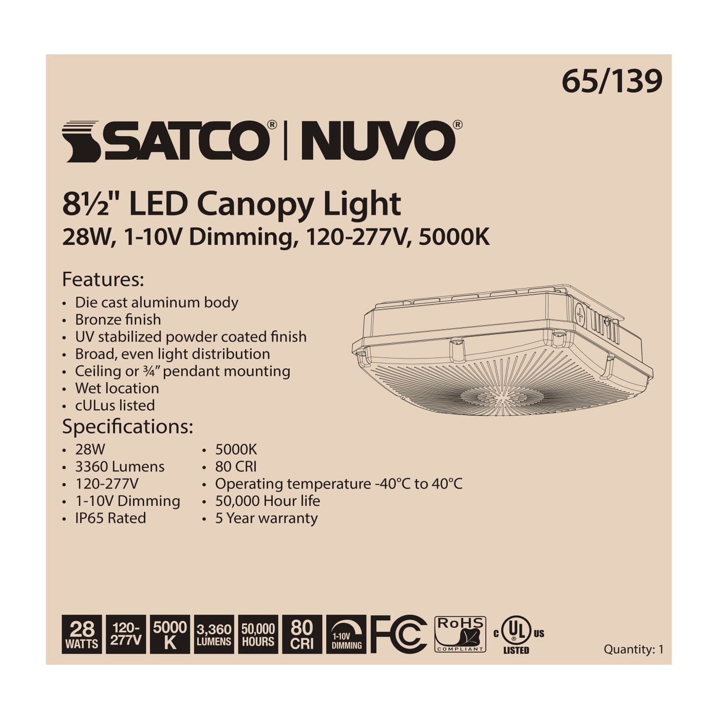 28W LED CANOPY FIXTURE 8.5" - 65-139