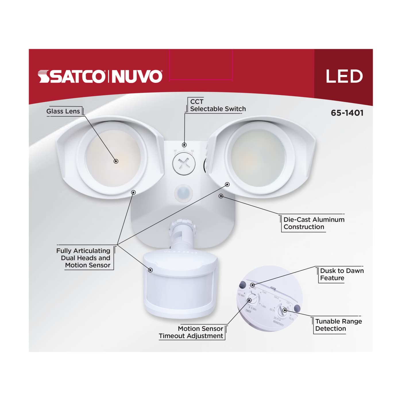 LED 2 SQUARE HEAD SECURITY LGT - 65-1401