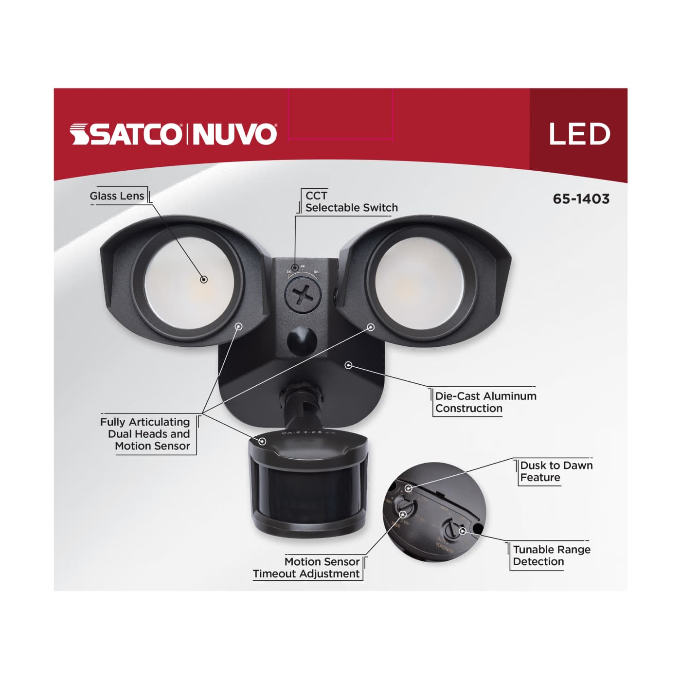 LED 2 SQUARE HEAD SECURITY LGT - 65-1403