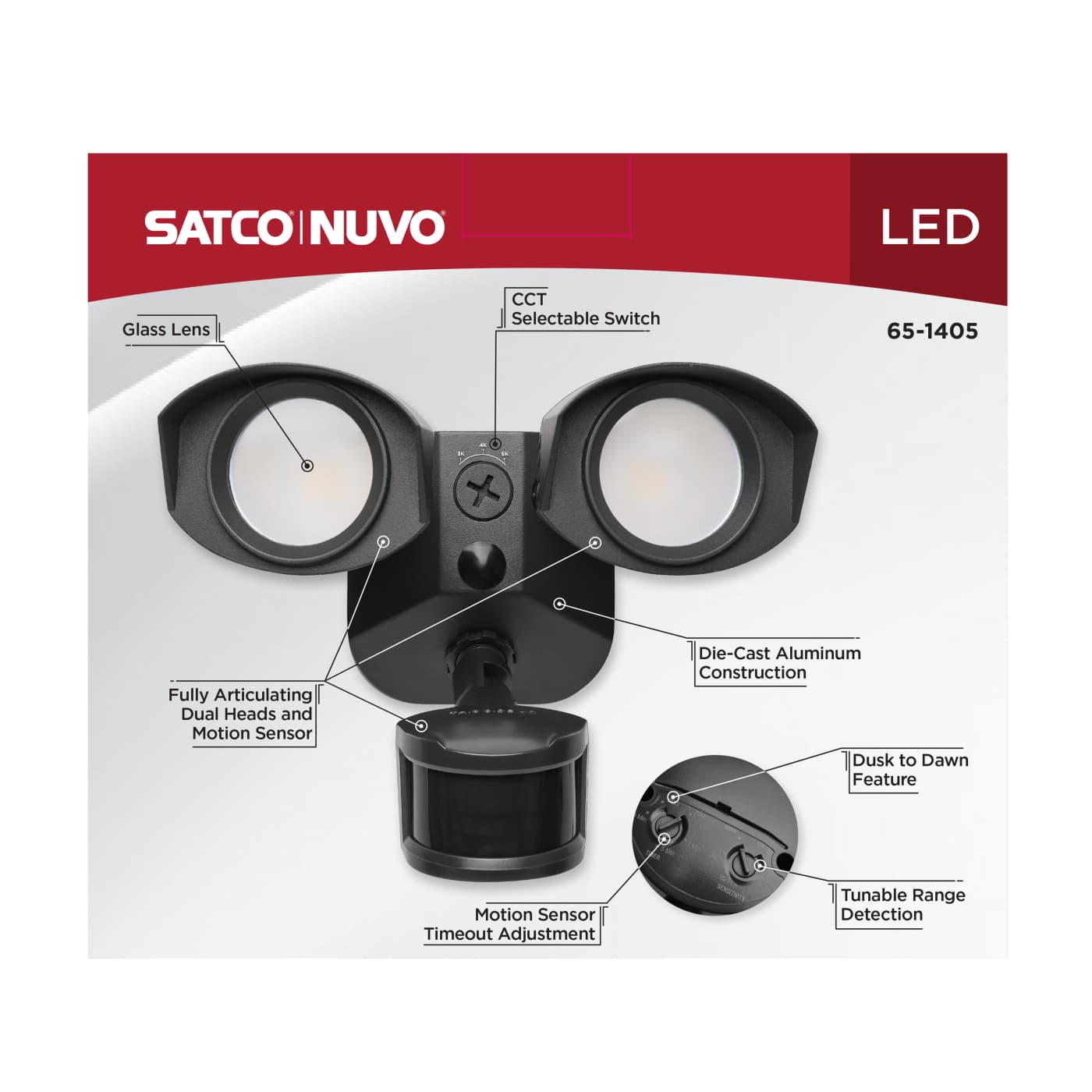 LED 2 SQUARE HEAD SECURITY LGT - 65-1405