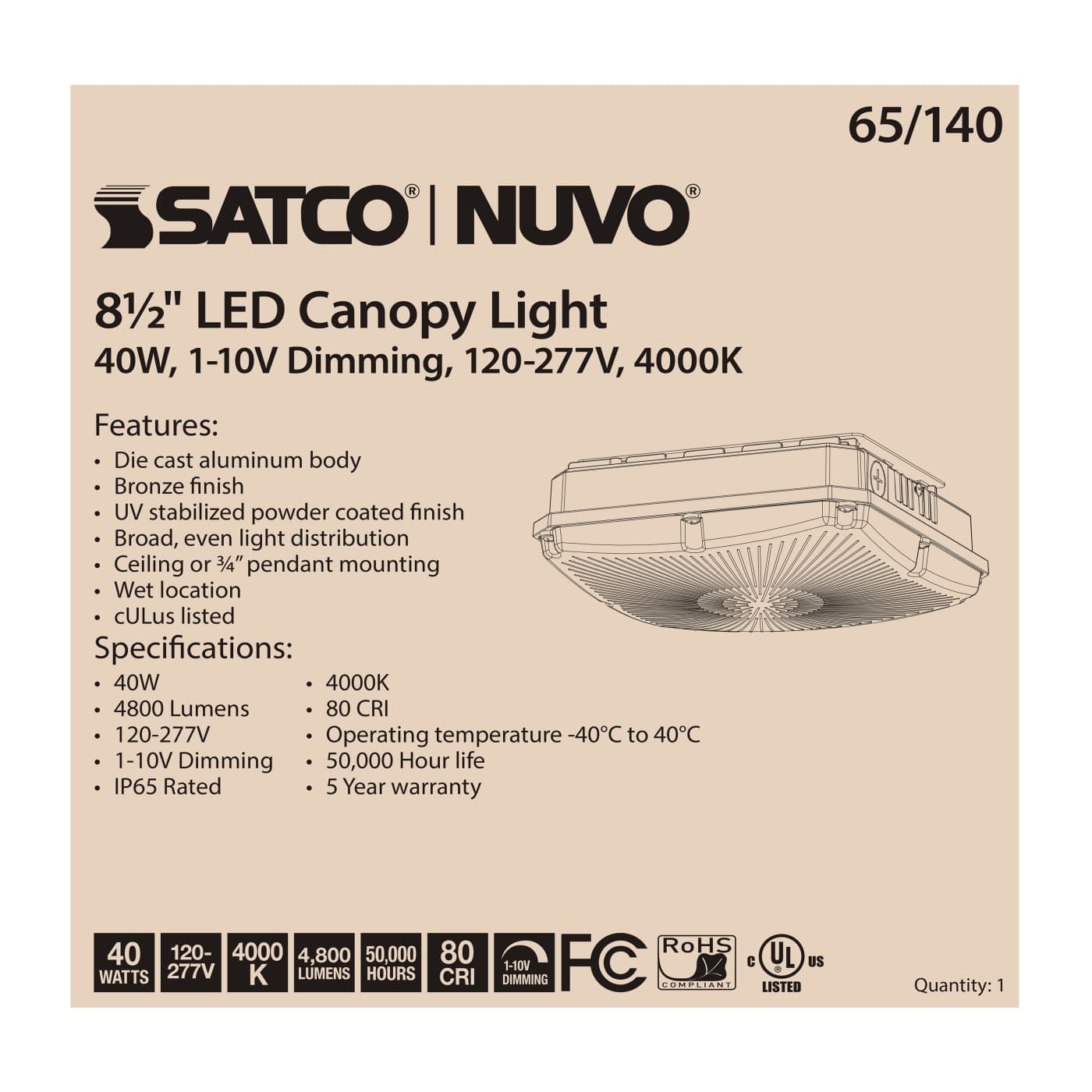 40W LED CANOPY FIXTURE 8.5" - 65-140