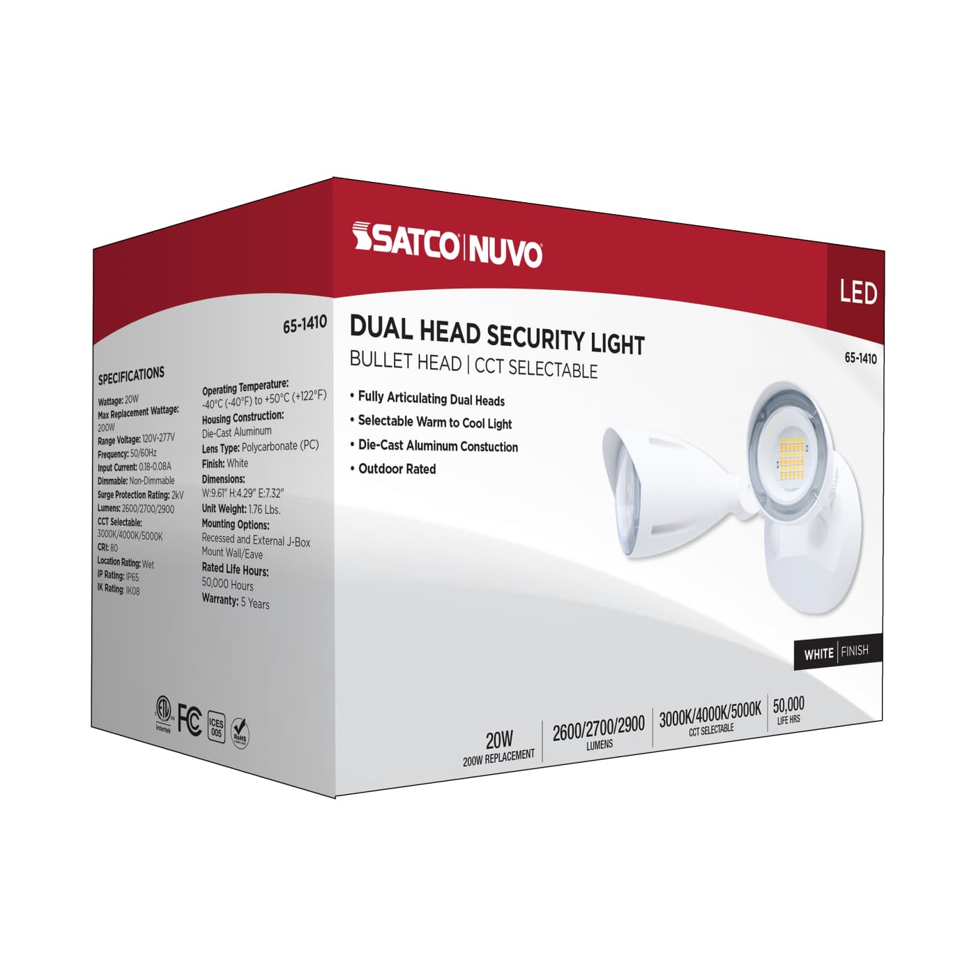 LED 2 BULLET HEAD SECURITY LGT - 65-1410