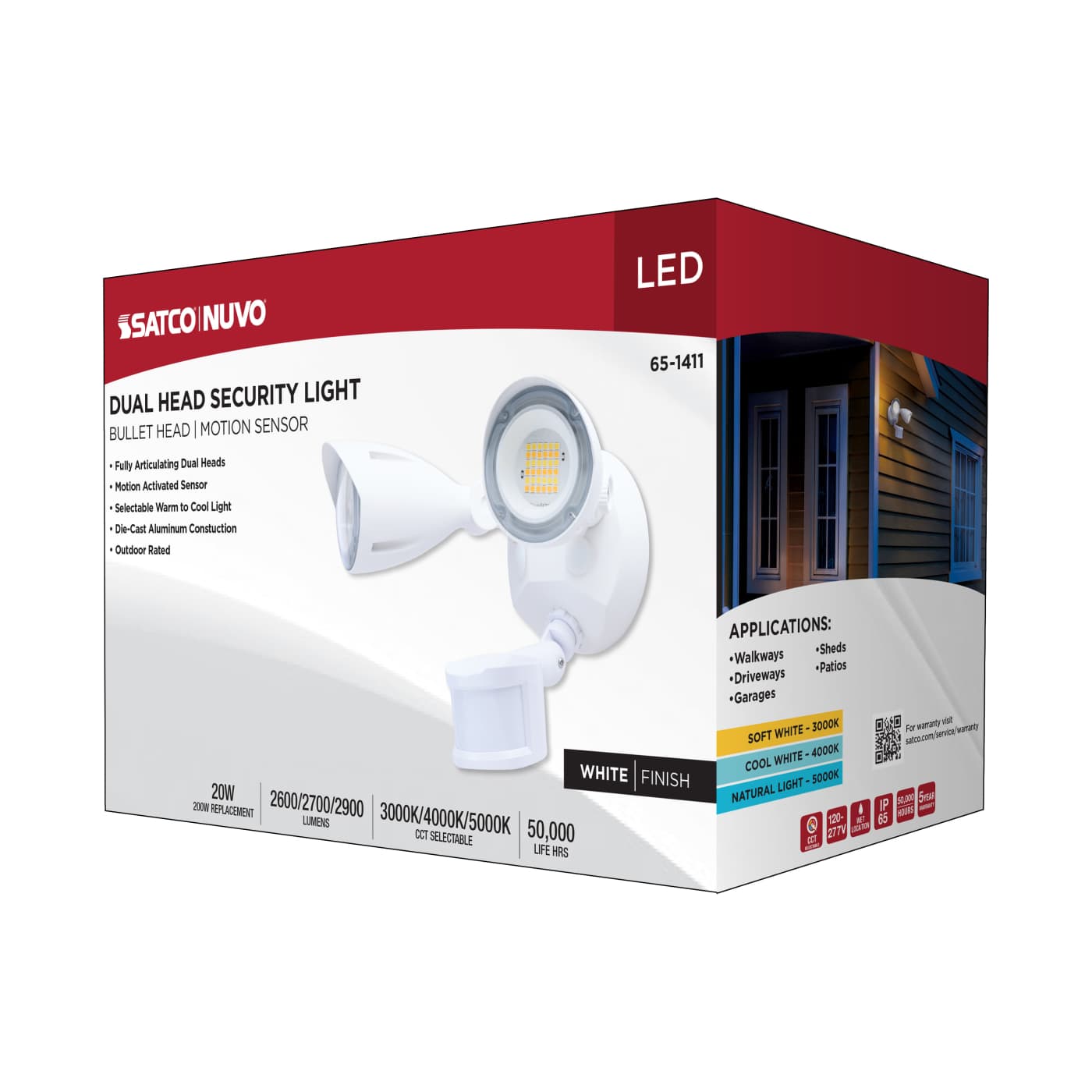 LED 2 BULLET HEAD SECURITY LGT - 65-1411