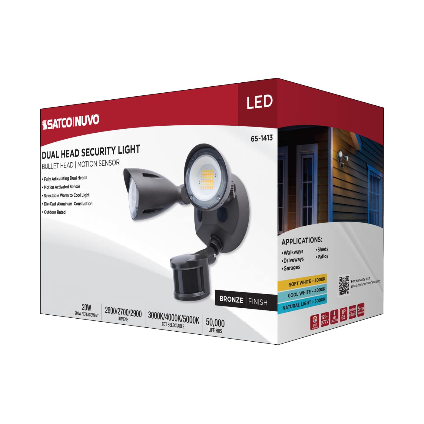 LED 2 BULLET HEAD SECURITY LGT - 65-1413