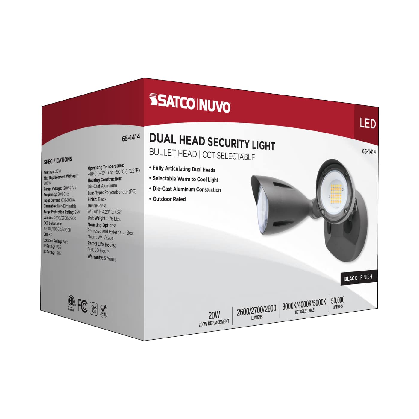 LED 2 BULLET HEAD SECURITY LGT - 65-1414