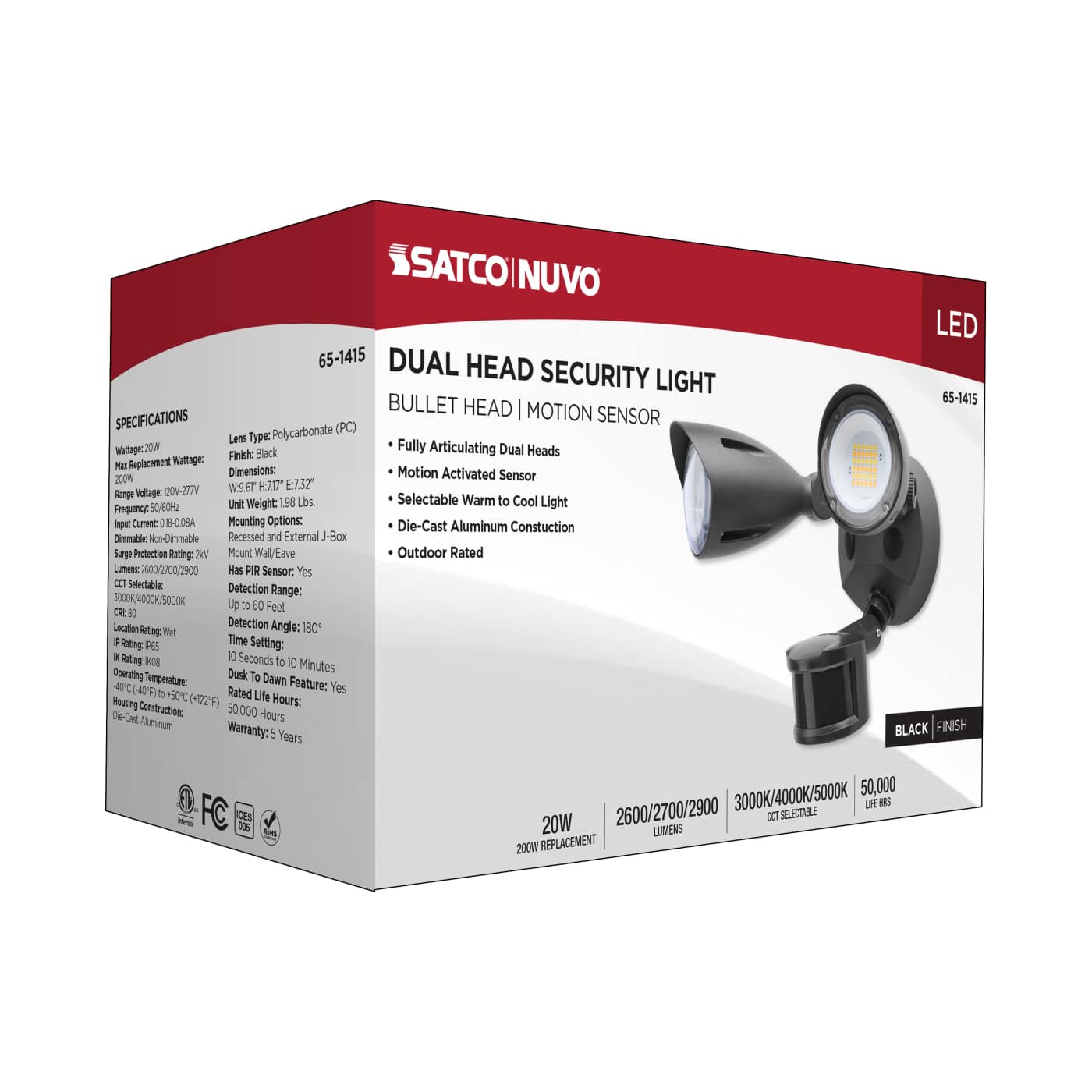 LED 2 BULLET HEAD SECURITY LGT - 65-1415